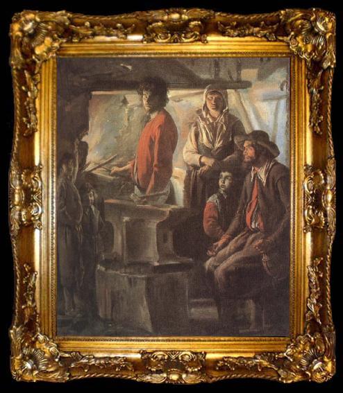 framed  Antoine Le Nain Blacksmith at his forge, ta009-2